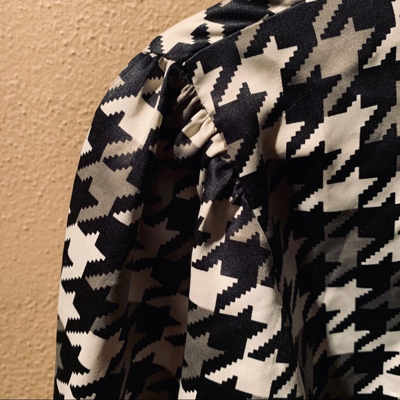 Black White Grey Houndstooth Satin Fitted Blouse - Picture 7 of 8